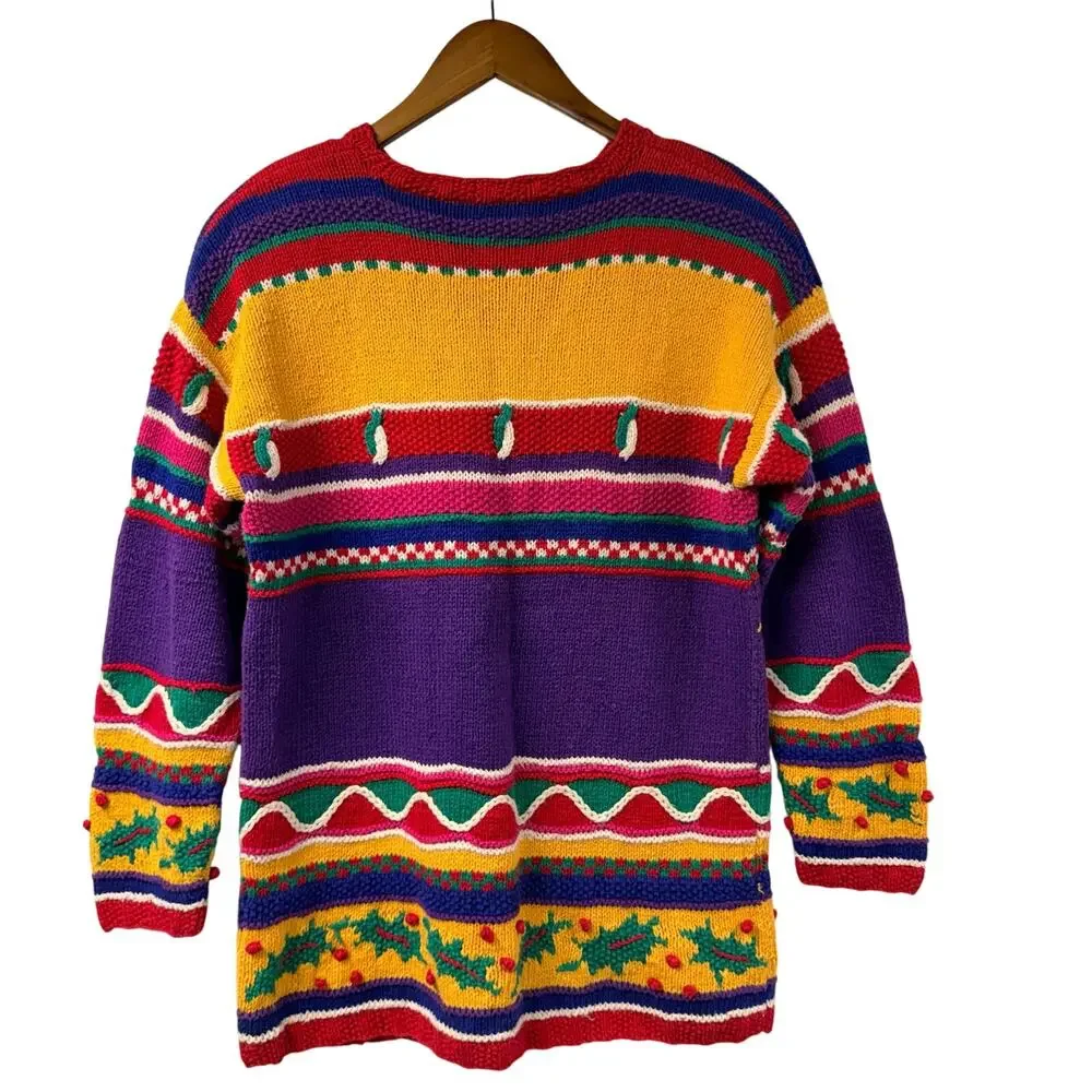 Not So Ugly Christmas Sweater Colorful Hand Knit Sweater Talbots Vintage Small